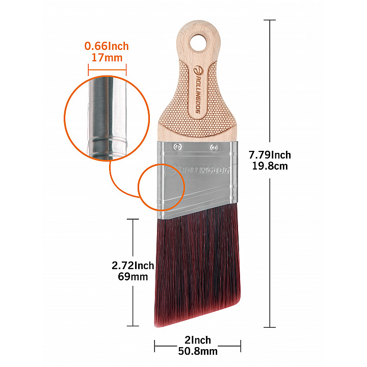 Кисть с короткой ручкой Rollingdog 50мм, угловой срез, синтетика, серия Professional, арт.10327 — изображение 2