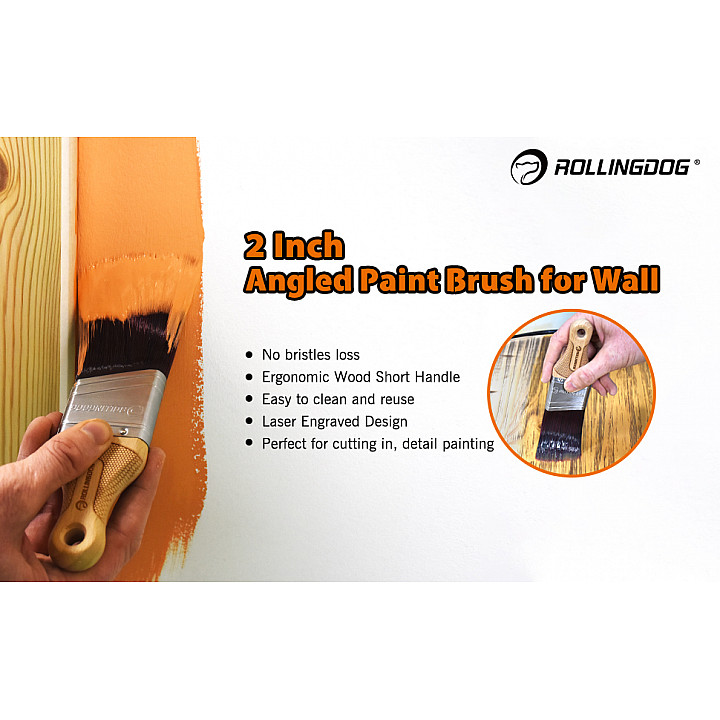 Кисть с короткой ручкой Rollingdog 50мм, угловой срез, синтетика, серия Professional, арт.10327 — изображение 4