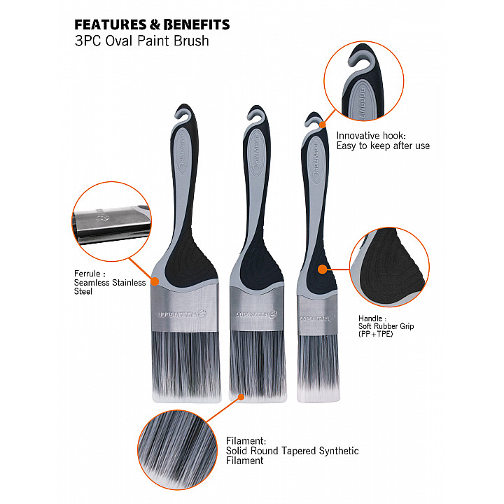 Набор кистей Rollingdog 37/50/62мм, синтетика серия Professional, арт.10545 — изображение 2