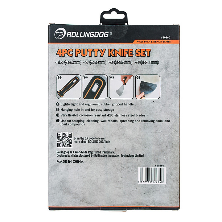 Набор шпателей Rollingdog Ultra-Flex 1/ 3/ 4/ 6" (25/75/100/150мм), серия Professional, арт.50360