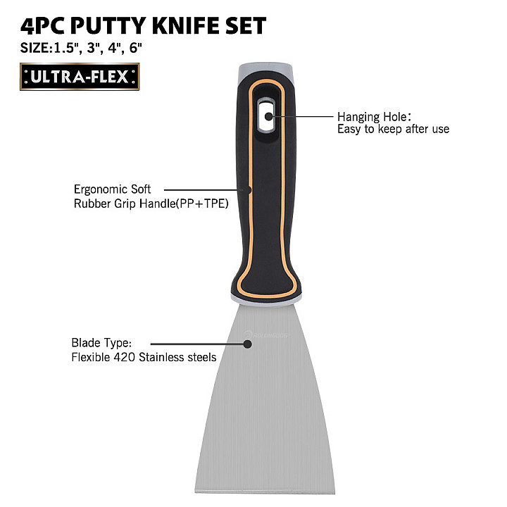 Набор шпателей Rollingdog Ultra-Flex 1/ 3/ 4/ 6" (25/75/100/150мм), серия Professional, арт.50360 — изображение 3